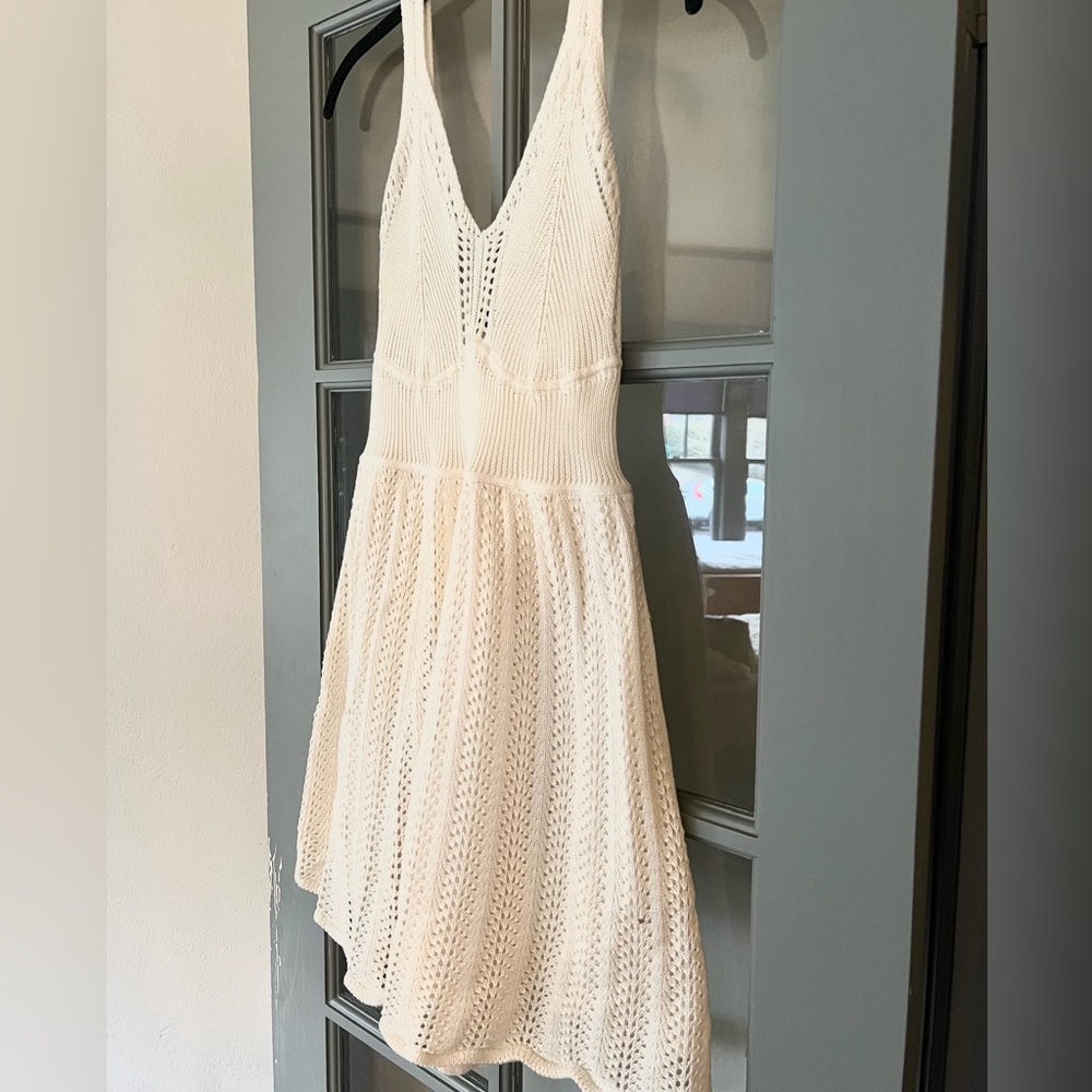 GAP Cream Crochet Knit V-Neck Dress